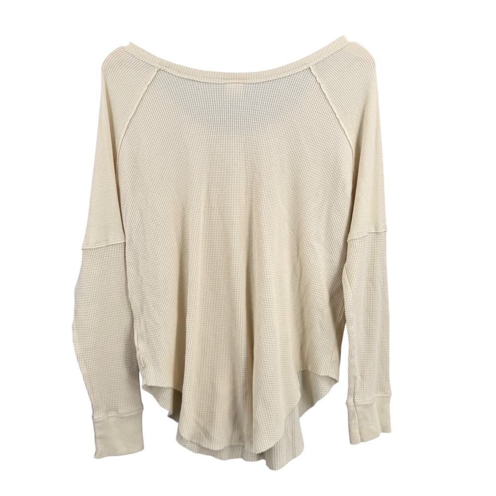 TNA Aritzia Waffle Knit Thermal Top Cream Long Sleeve Womens Medium - Picture 2 of 5